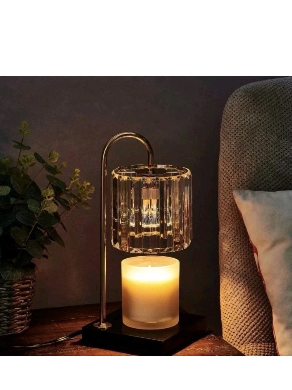 Mikasa Crystal Glass Shade Electric Candle Warmer Lamp Gold